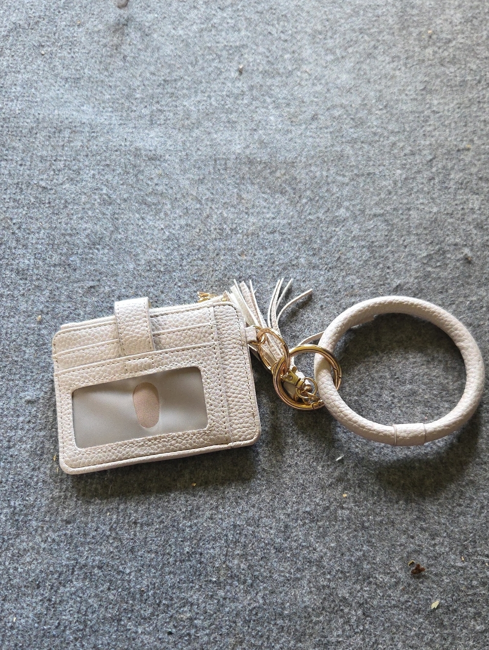 Coolans Wristlet Card Holder Keychain in Cream with Tassel